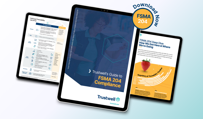 FSMA 204 Guide Mockup, Cover Image and Two Internal Pages side by side on iPad screens.